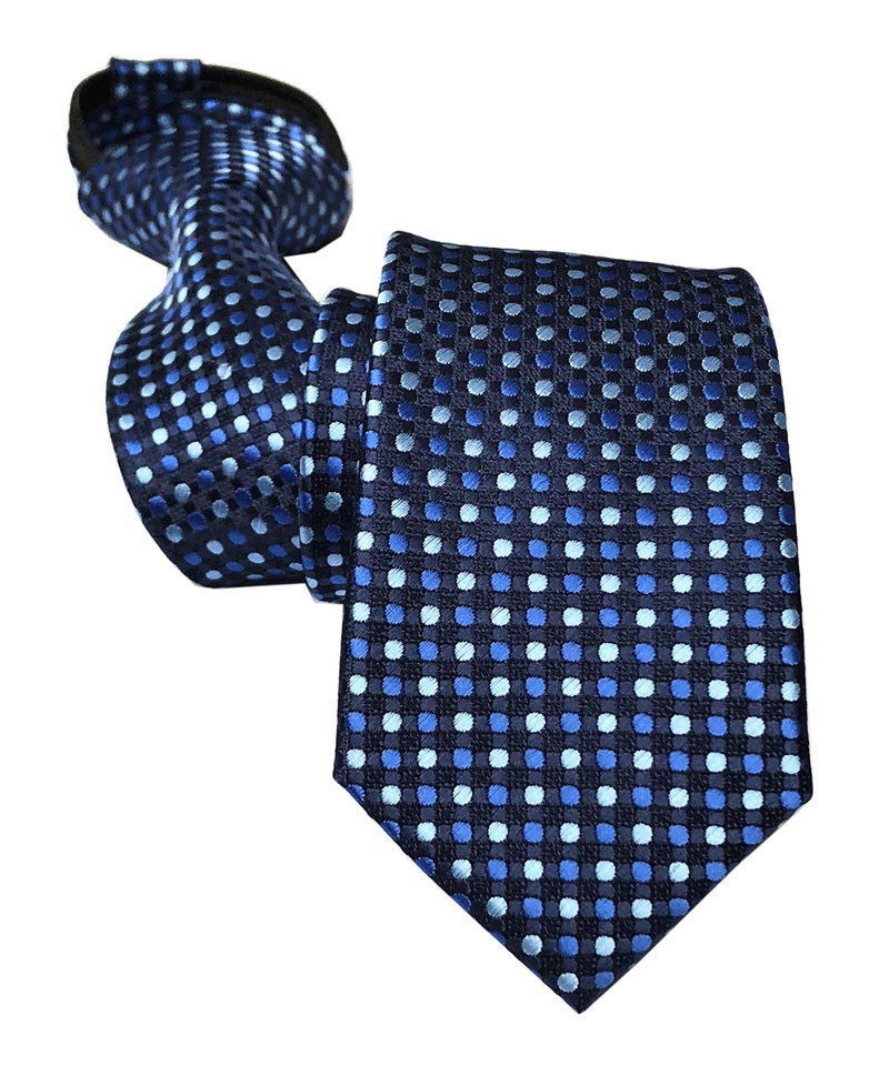 Ctskyte Mens Zipper Tie Skinny Business Wedding Striped Polka Dot Microfiber Pre-tied Necktie (One Size, navy blue dot) - Image 1